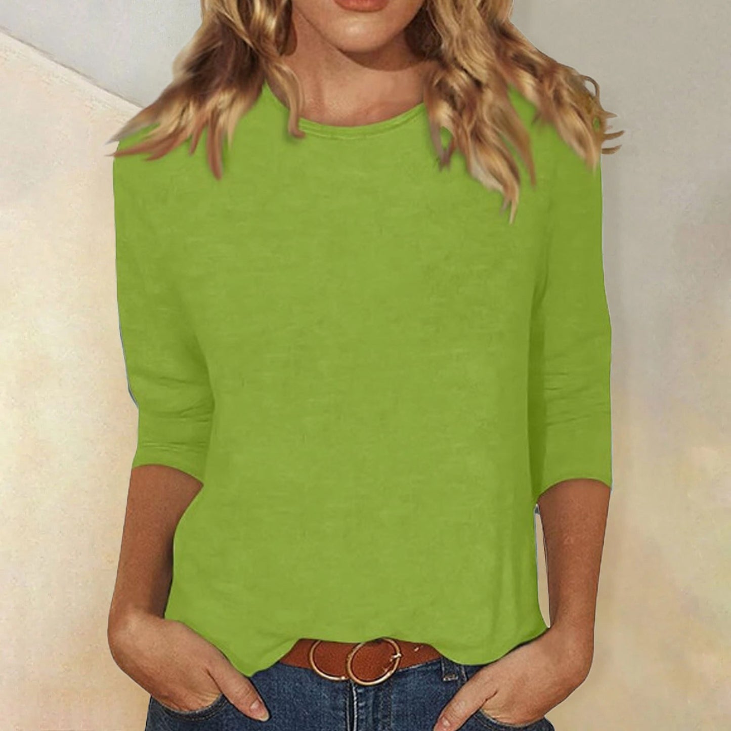 T-shirt à manches longues et col rond en coton doux pour femme
