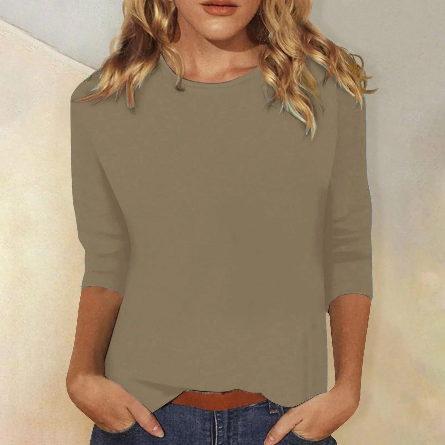T-shirt à manches longues et col rond en coton doux pour femme