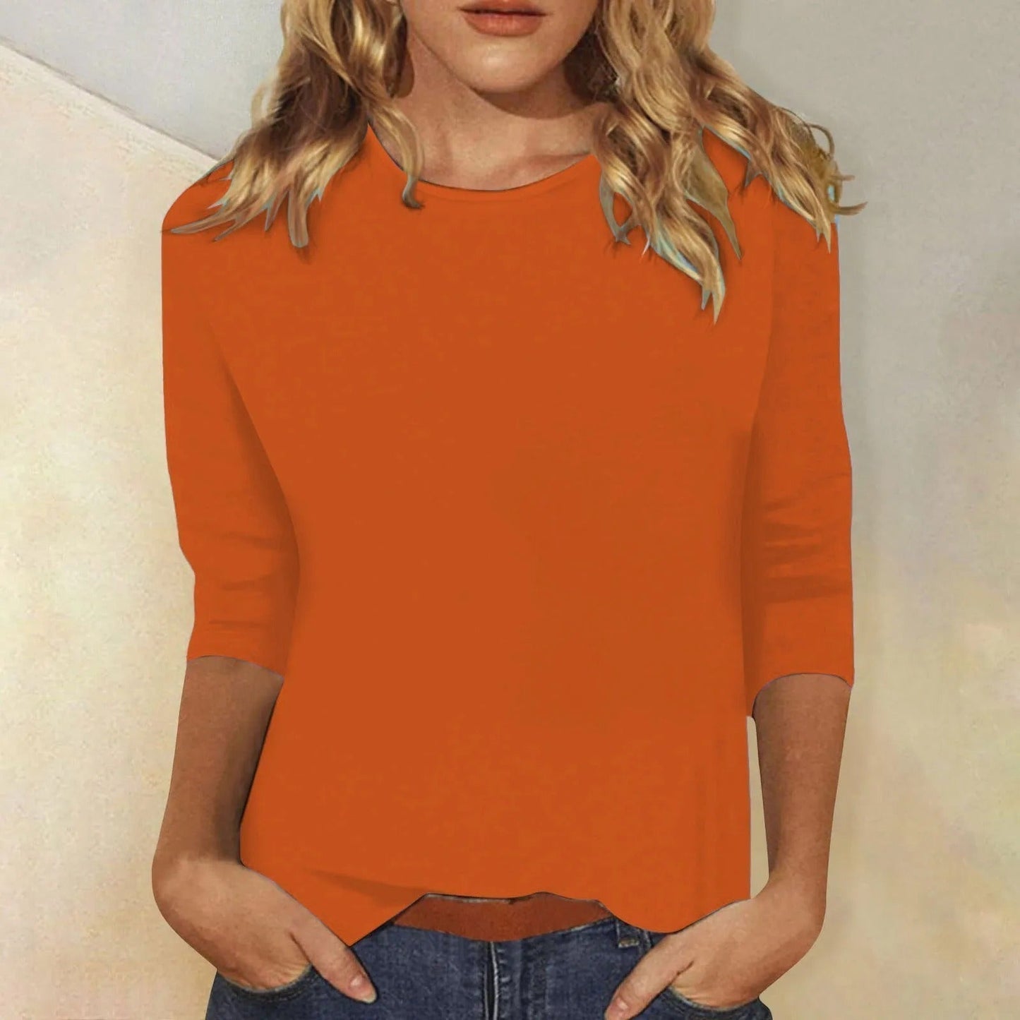 T-shirt à manches longues et col rond en coton doux pour femme