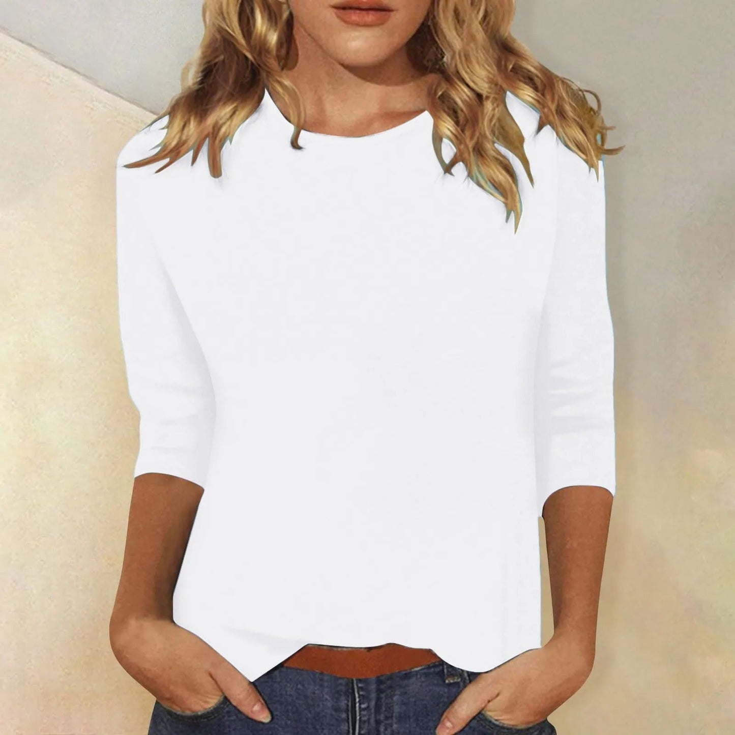 T-shirt à manches longues et col rond en coton doux pour femme