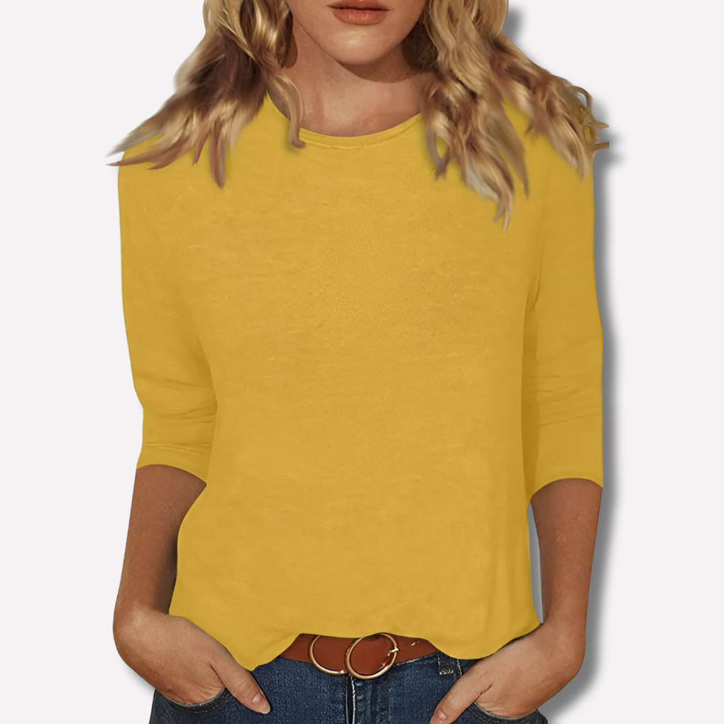 T-shirt à manches longues et col rond en coton doux pour femme