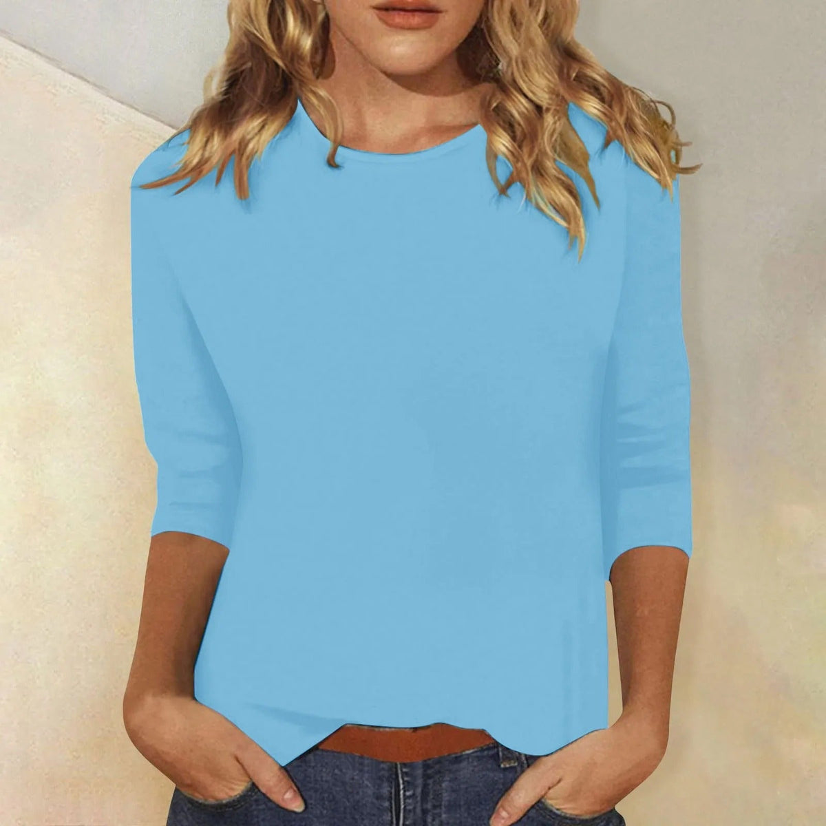 T-shirt à manches longues et col rond en coton doux pour femme