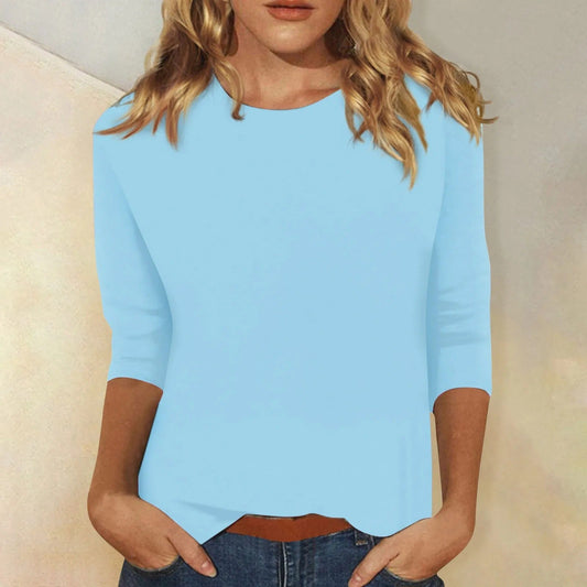 T-shirt à manches longues et col rond pour femme en tissu doux pour un look quotidien confortable