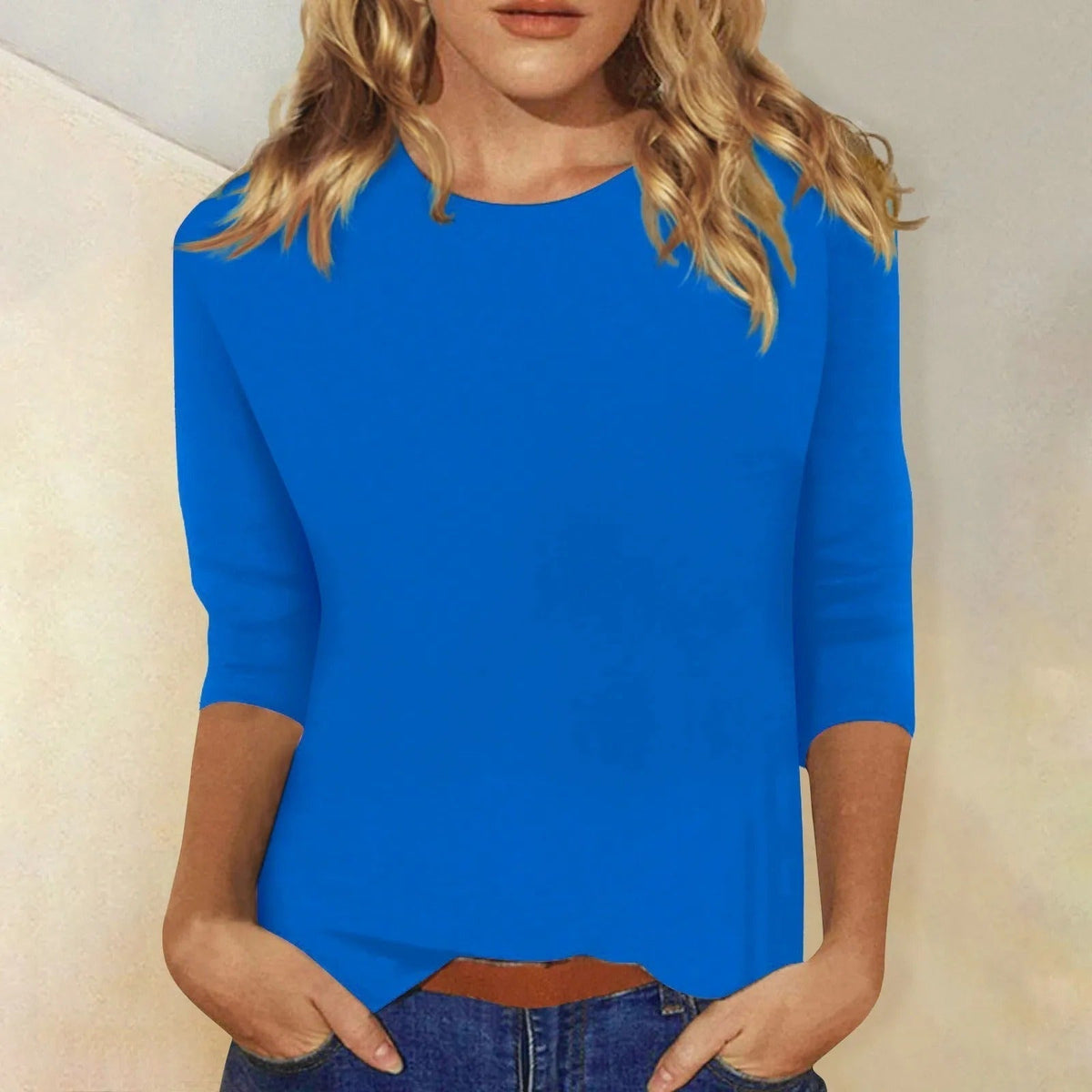 T-shirt à manches longues et col rond pour femme en tissu doux pour un look quotidien confortable