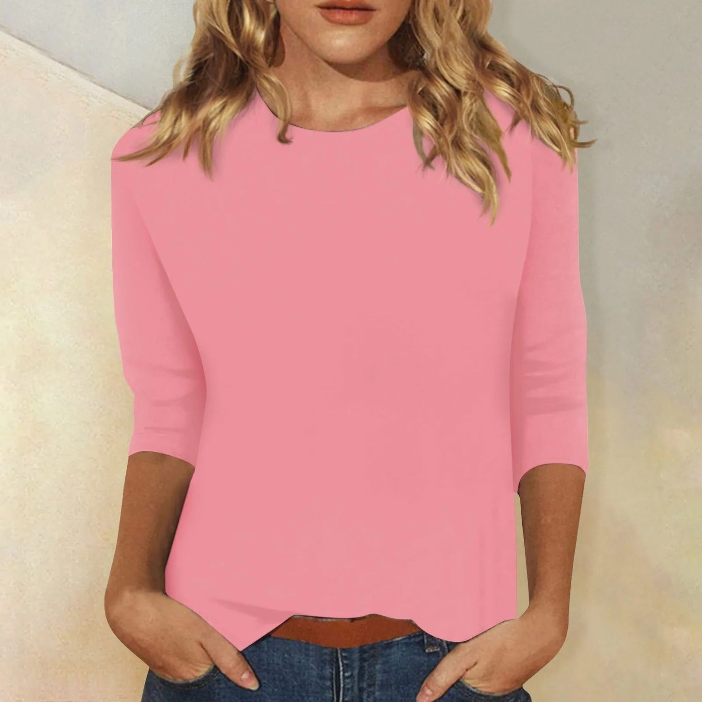 T-shirt à manches longues et col rond pour femme en tissu doux pour un look quotidien confortable