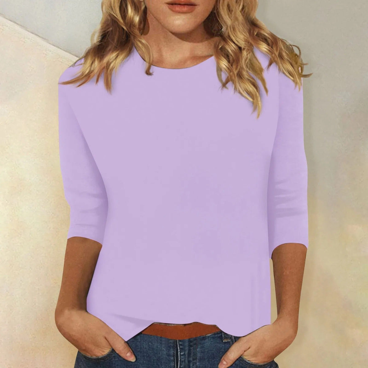 T-shirt à manches longues et col rond pour femme en tissu doux pour un look quotidien confortable