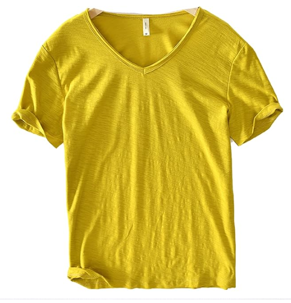T-shirt col en V en lin et coton pour homme