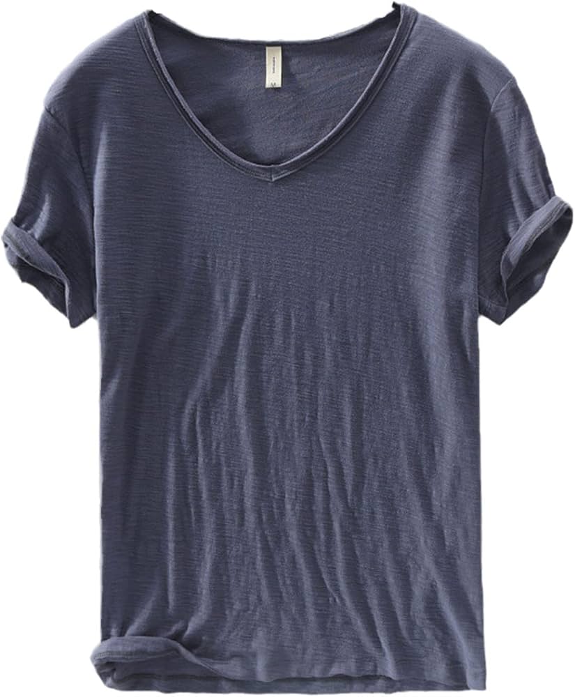 T-shirt col en V en lin et coton pour homme