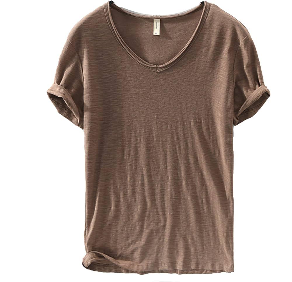 T-shirt col en V en lin et coton pour homme
