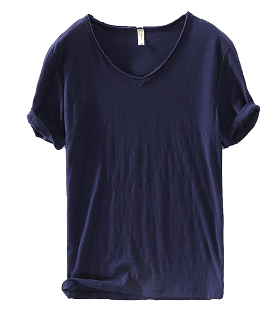 T-shirt col en V en lin et coton pour homme