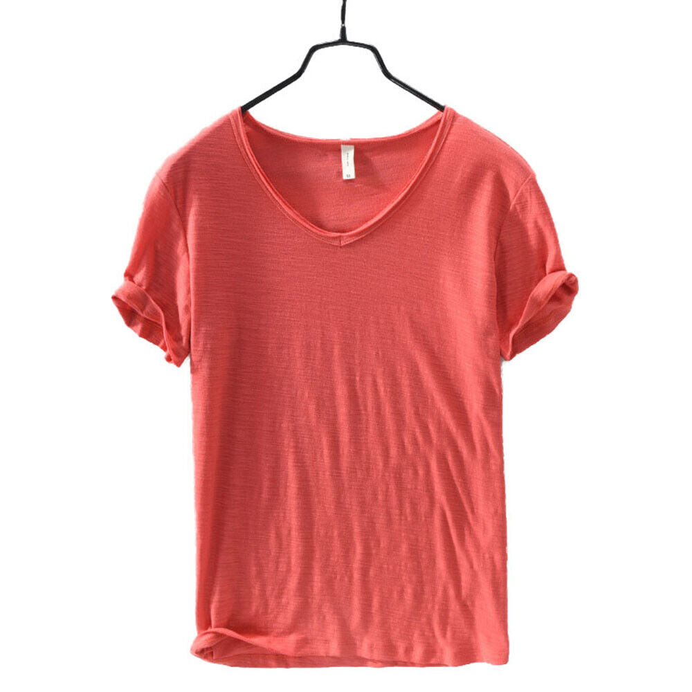 T-shirt col en V en lin et coton pour homme