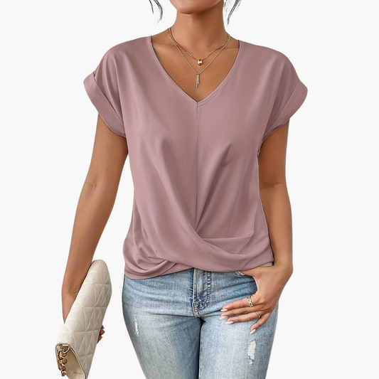 T-shirt col en V pour femme avec torsade devant