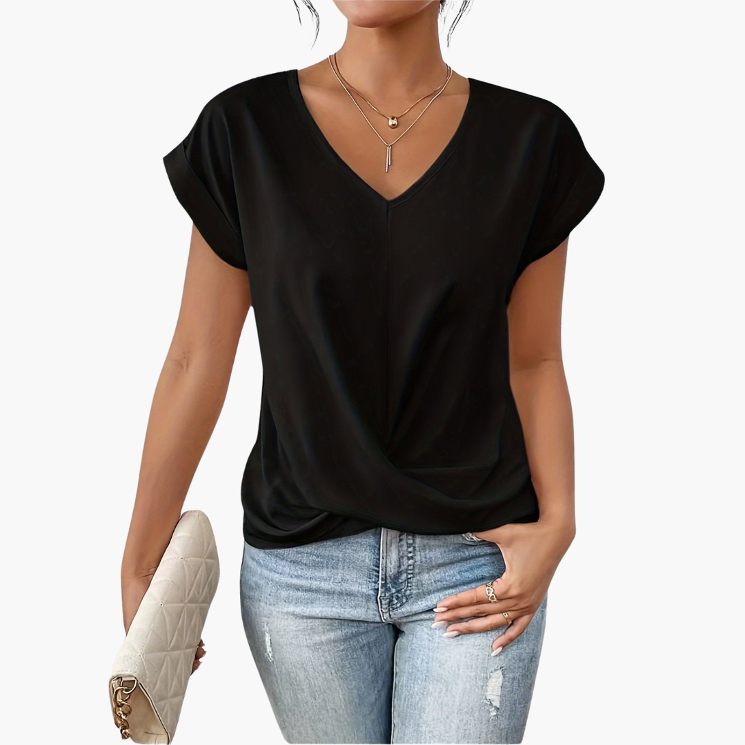 T-shirt col en V pour femme avec torsade devant