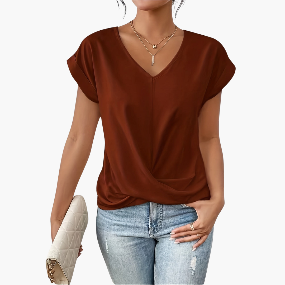 T-shirt col en V pour femme avec torsade devant