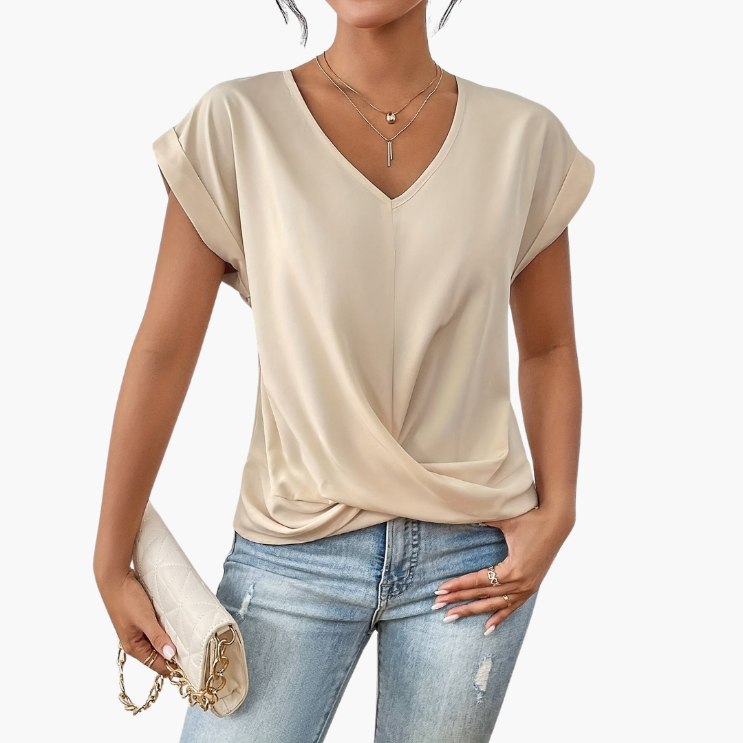 T-shirt col en V pour femme avec torsade devant
