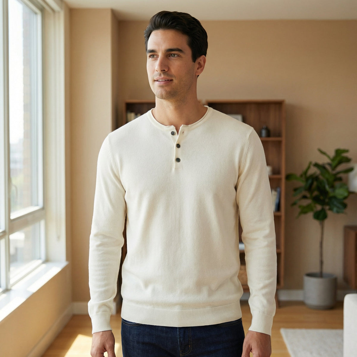 T-shirt henley à manches longues
