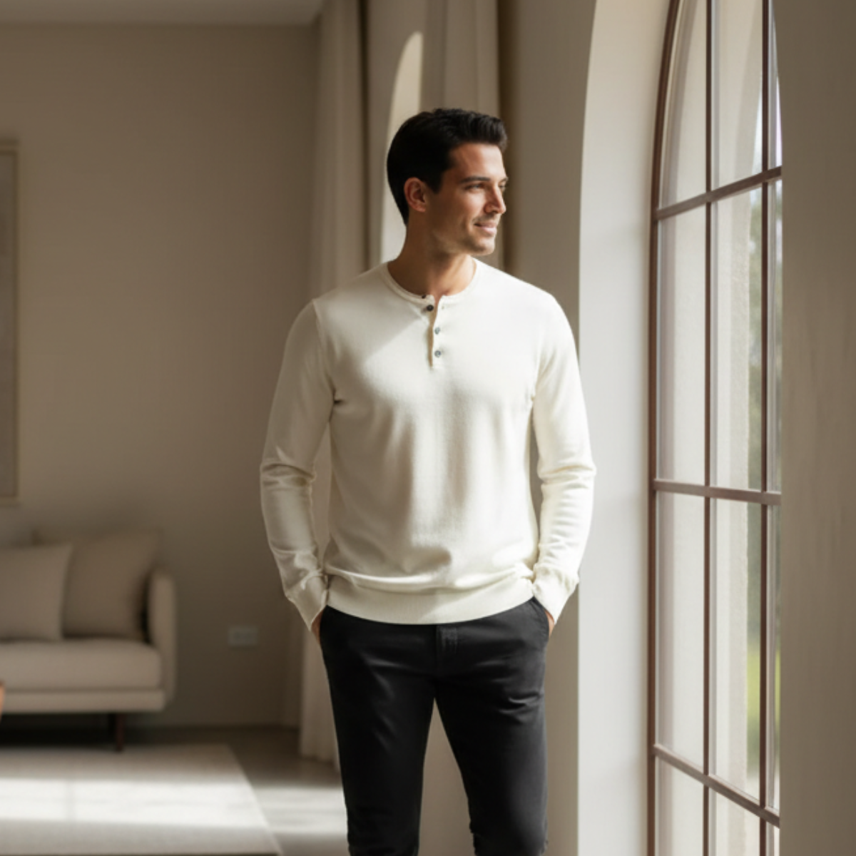 T-shirt henley à manches longues