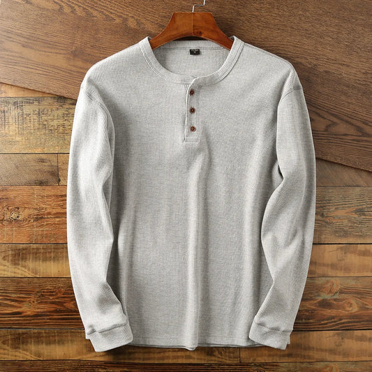 T-shirt henley à manches longues côtelé pour homme