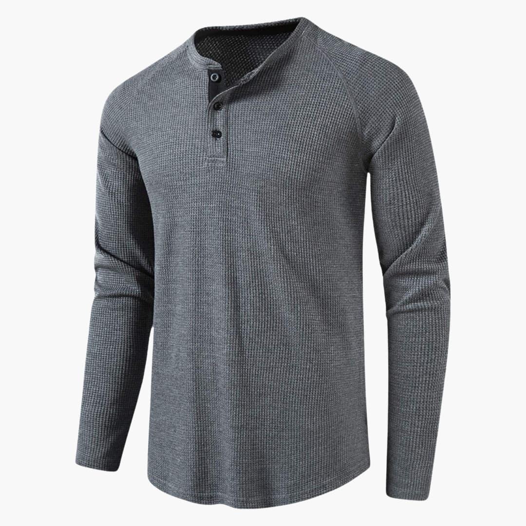 T-shirt Henley à manches longues pour homme avec patte de boutonnage et texture naturelle