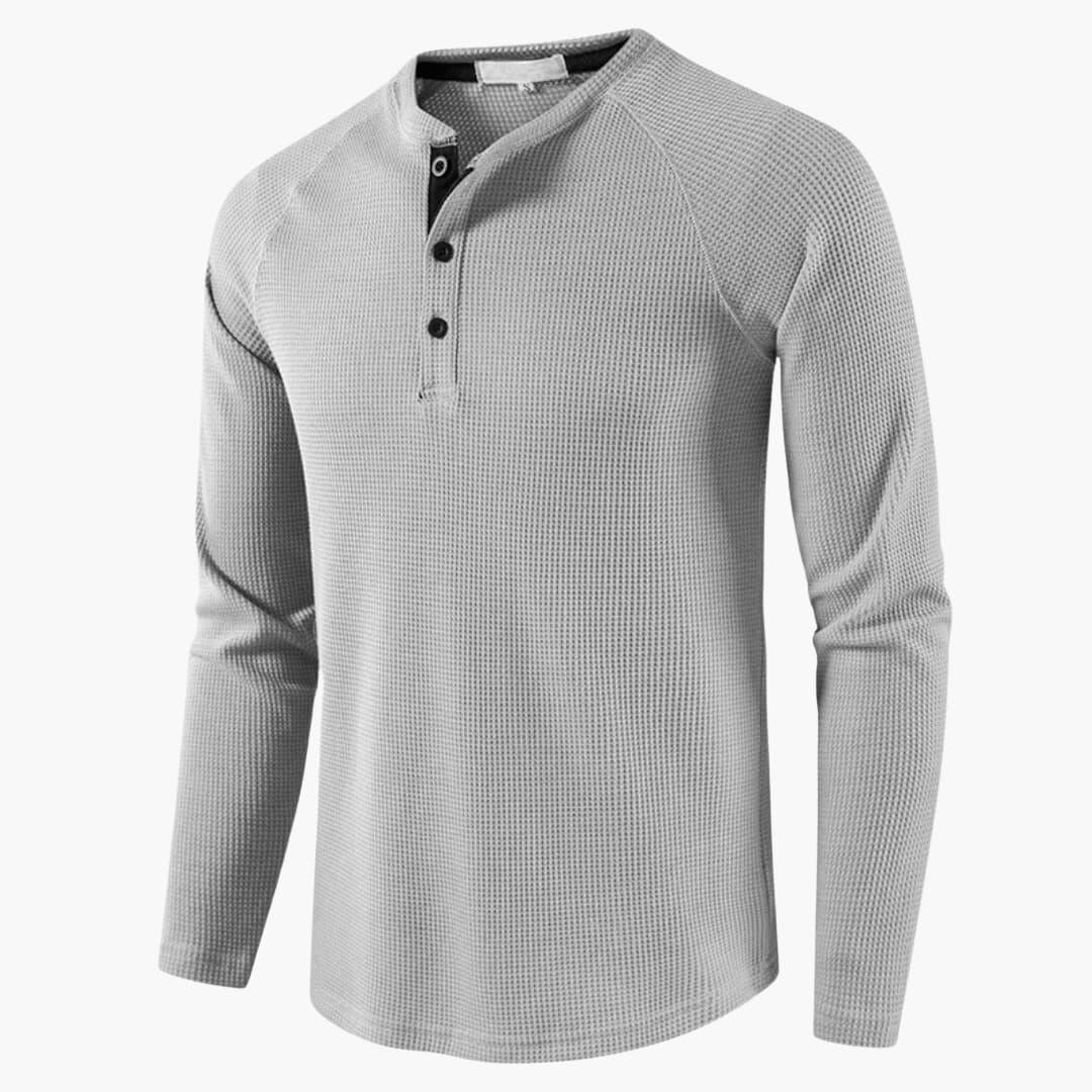 T-shirt Henley à manches longues pour homme avec patte de boutonnage et texture naturelle