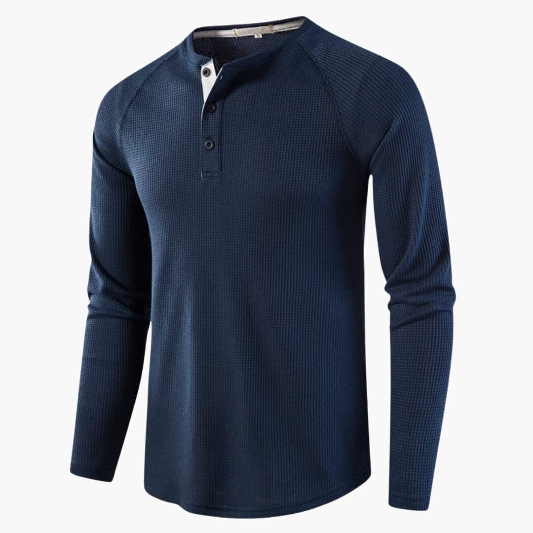 T-shirt Henley à manches longues pour homme avec patte de boutonnage et texture naturelle