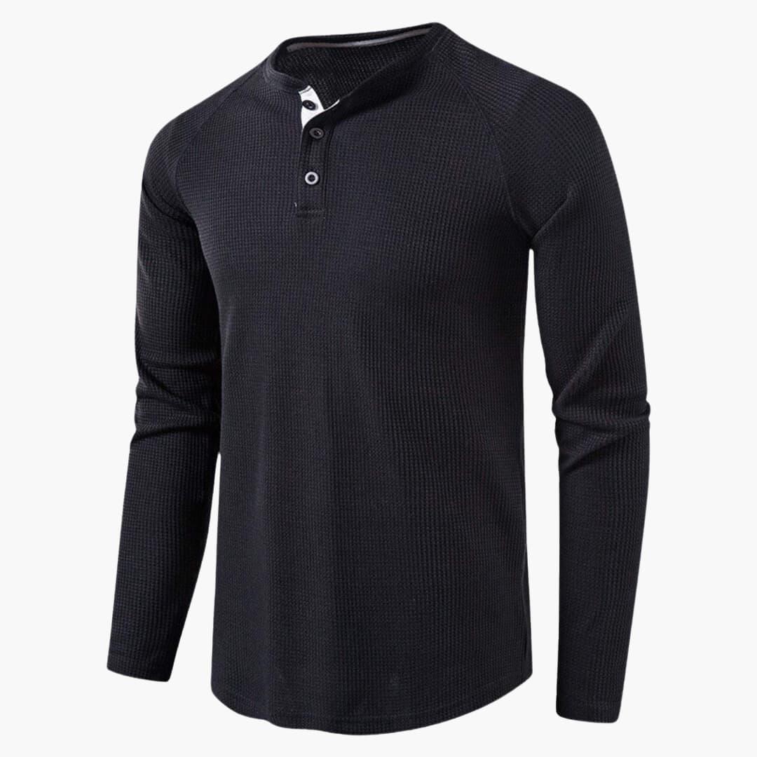 T-shirt Henley à manches longues pour homme avec patte de boutonnage et texture naturelle