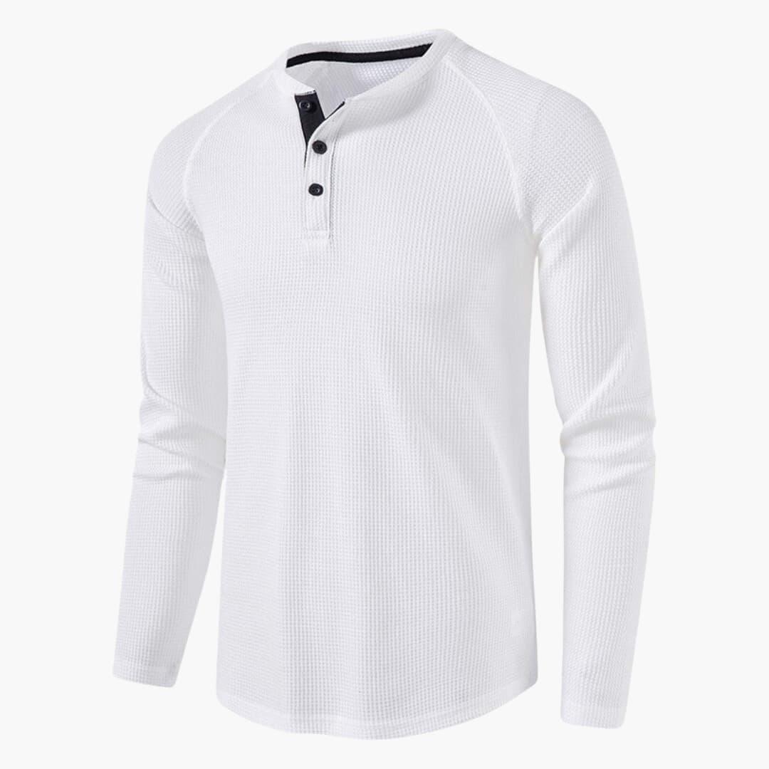 T-shirt Henley à manches longues pour homme avec patte de boutonnage et texture naturelle