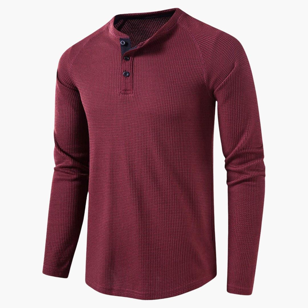 T-shirt Henley à manches longues pour homme avec patte de boutonnage et texture naturelle