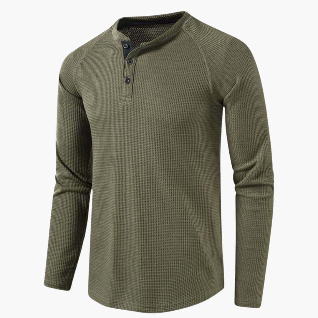 T-shirt Henley à manches longues pour homme avec patte de boutonnage et texture naturelle