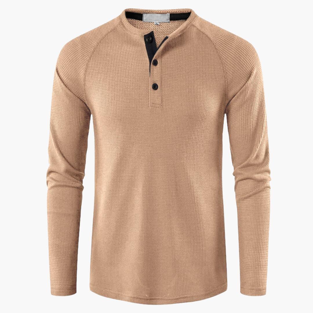 T-shirt Henley à manches longues pour homme avec patte de boutonnage et texture naturelle