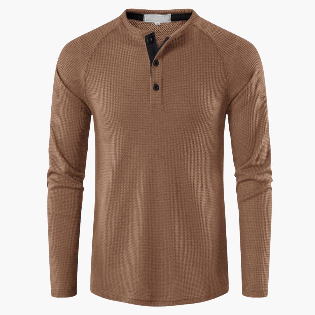 T-shirt Henley à manches longues pour homme avec patte de boutonnage et texture naturelle
