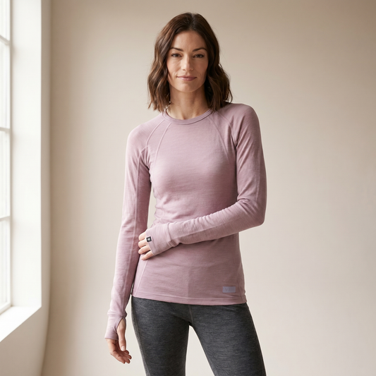 T-shirt thermique à manches longues en laine mérinos pour femme | Couche de base respirante | Col rond