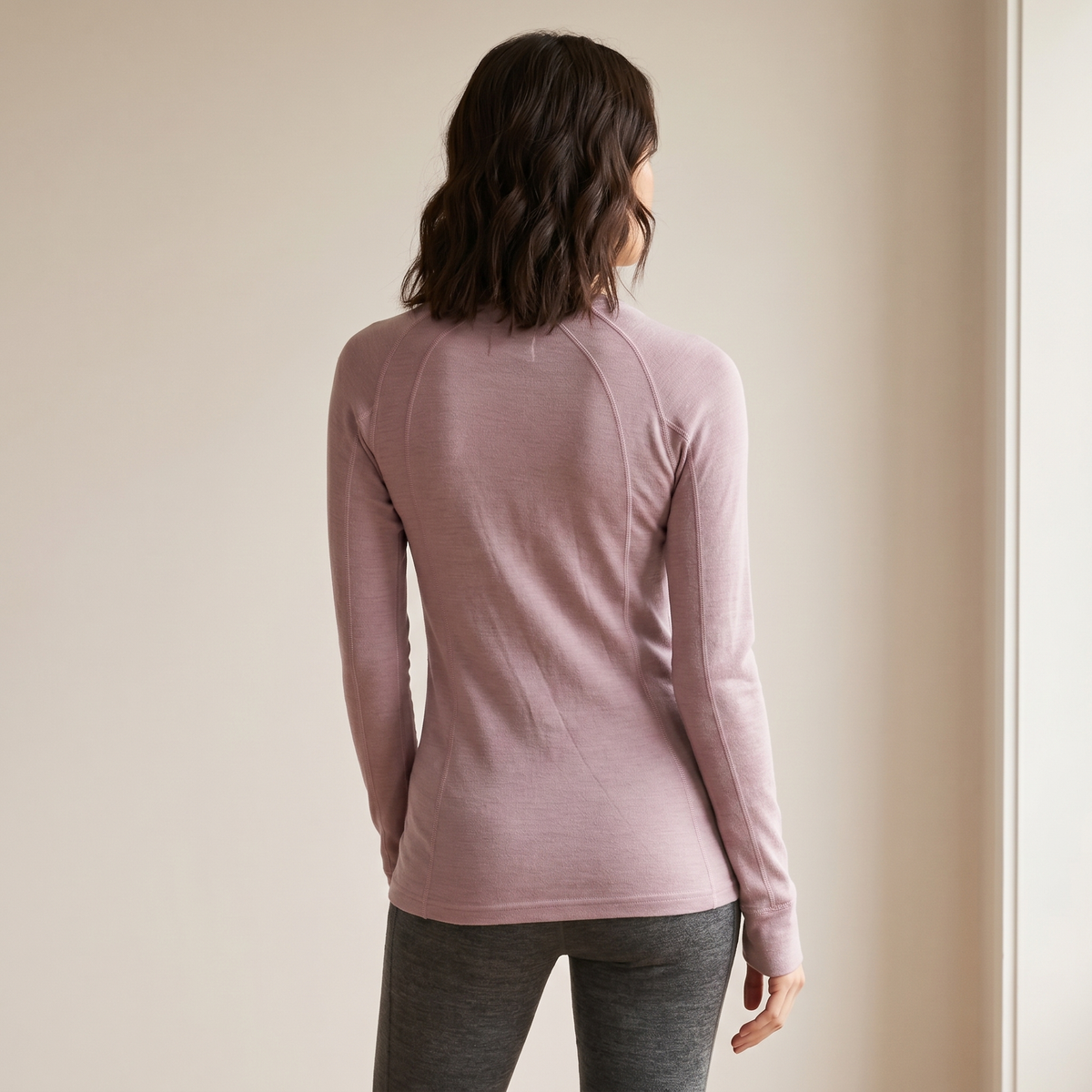 T-shirt thermique à manches longues en laine mérinos pour femme | Couche de base respirante | Col rond