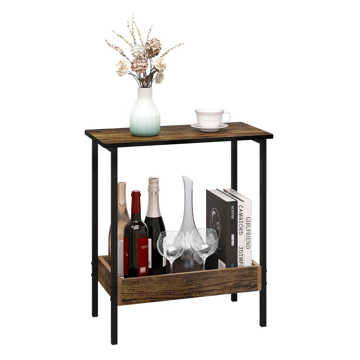 Table d'appoint et table basse avec 2 étagères et espace de rangement supplémentaire