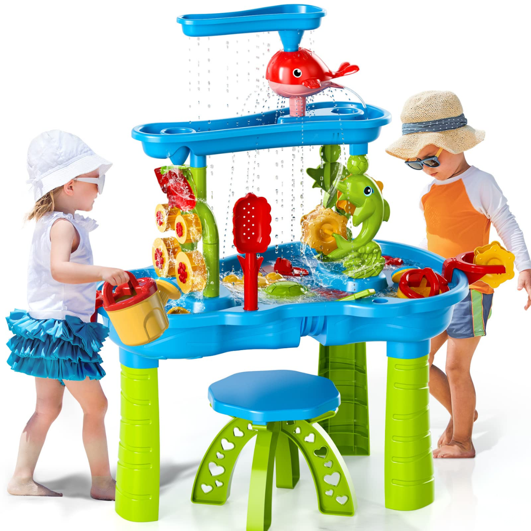Table de jeu interactive pour sable et eau avec 15 accessoires, plastique sécurisé de qualité, dimensions 70x60x45 cm