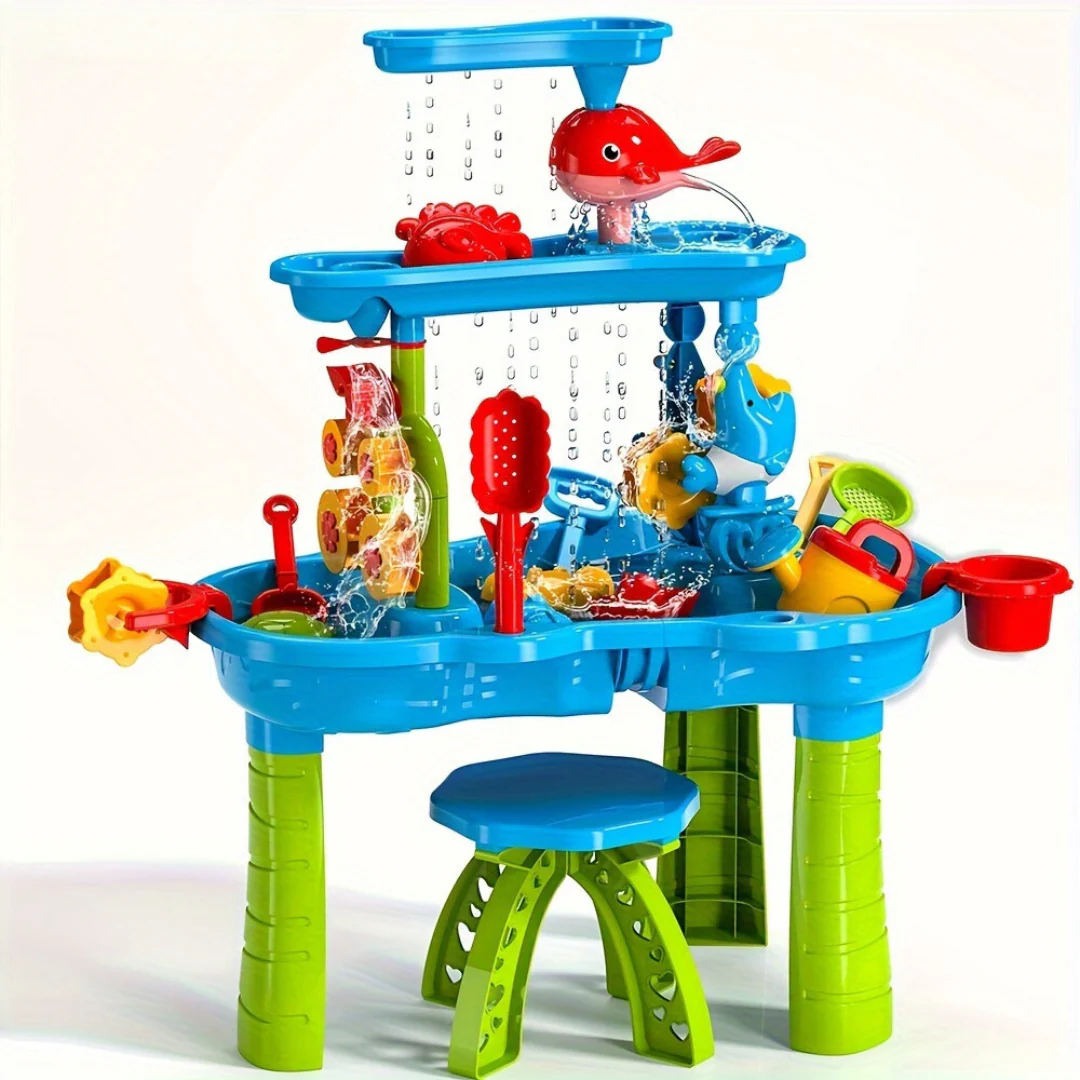 Table de jeu interactive pour sable et eau avec 15 accessoires, plastique sécurisé de qualité, dimensions 70x60x45 cm
