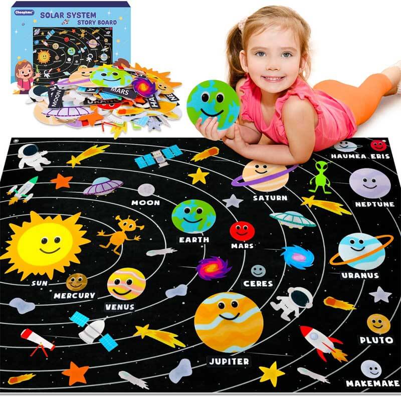 Tableau pédagogique système solaire en feutre pour enfants