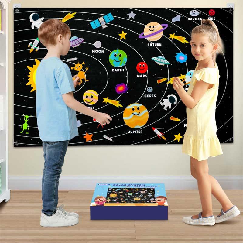 Tableau pédagogique système solaire en feutre pour enfants