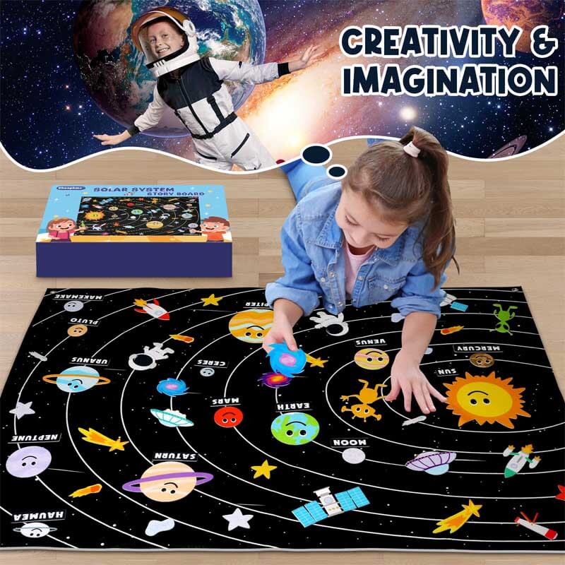 Tableau pédagogique système solaire en feutre pour enfants