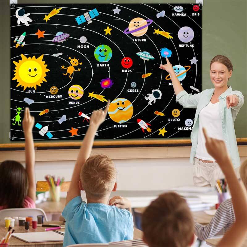 Tableau pédagogique système solaire en feutre pour enfants