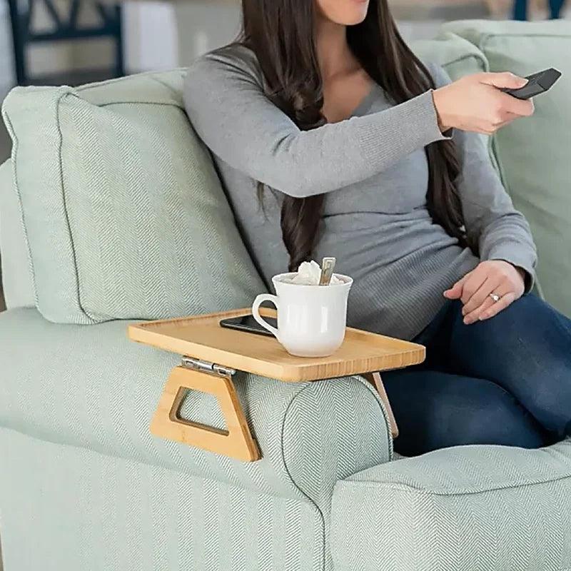 Tablette d'accoudoir de canapé en bambou