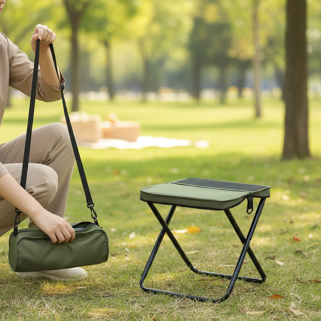 Tabouret de camping trépied pliable