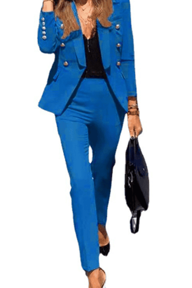 Tailleur pantalon 2 pièces à double boutonnage pour femme
