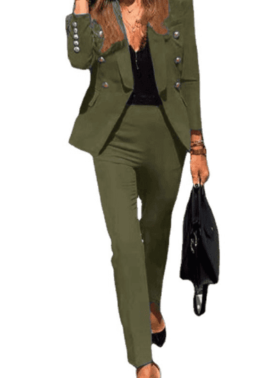 Tailleur pantalon 2 pièces à double boutonnage pour femme