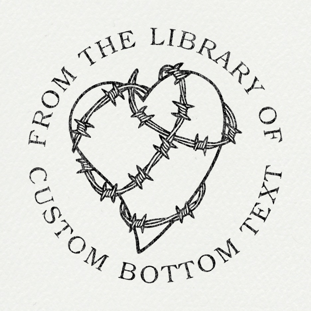 Tampon ex-libris personnalisé avec épée et motifs botaniques