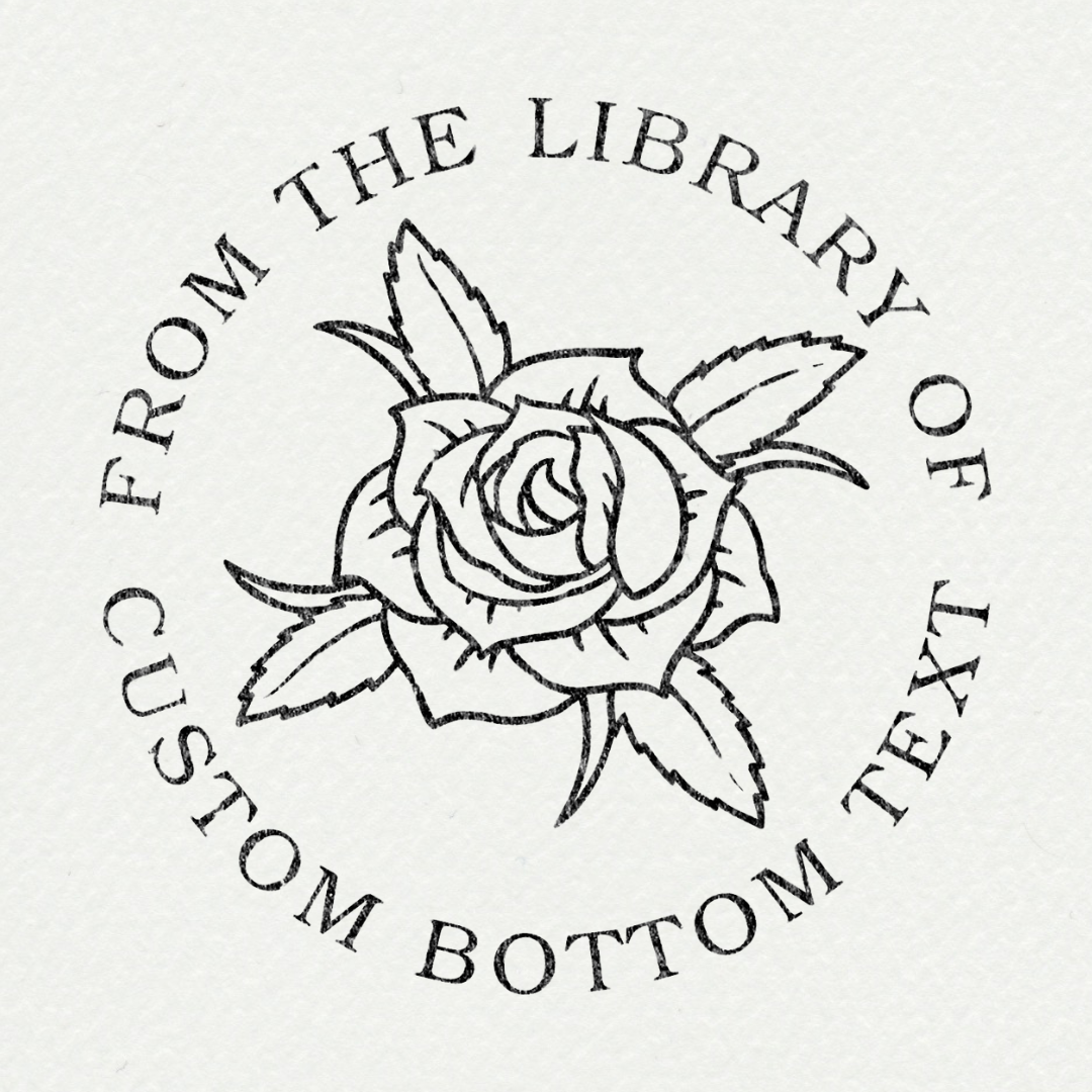 Tampon ex-libris personnalisé avec épée et motifs botaniques