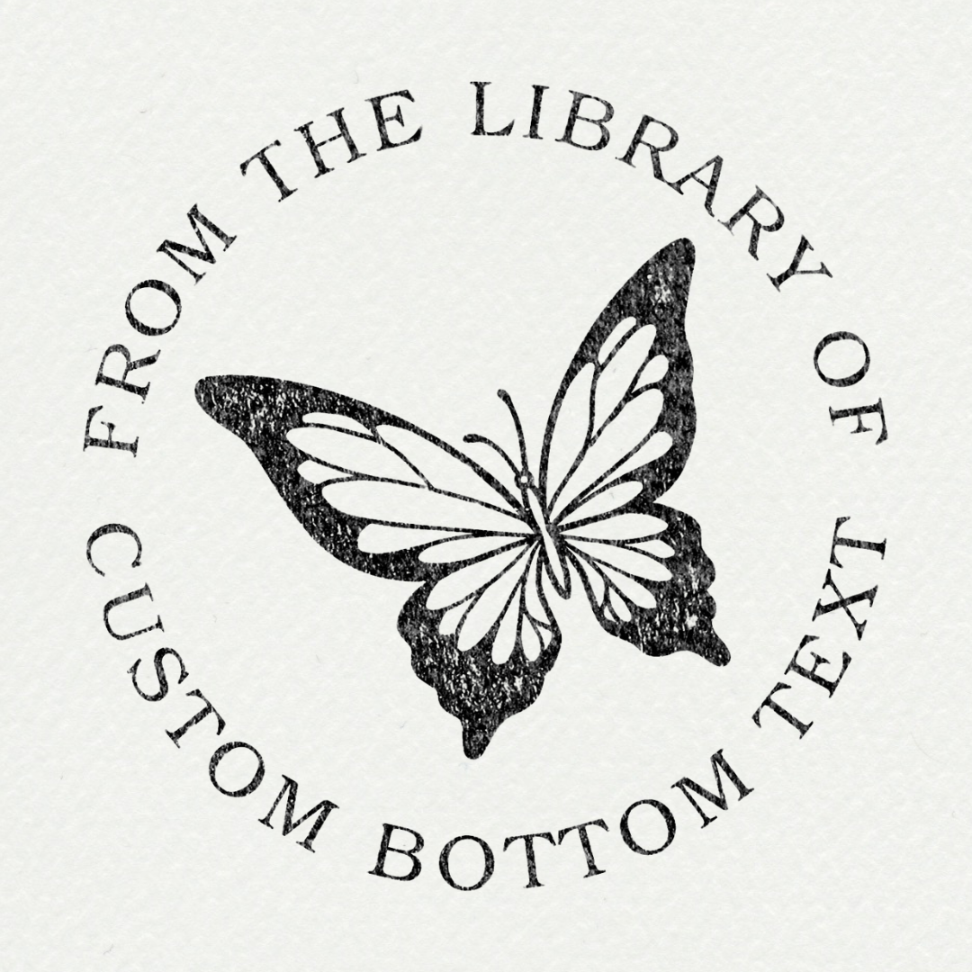 Tampon ex-libris personnalisé avec épée et motifs botaniques