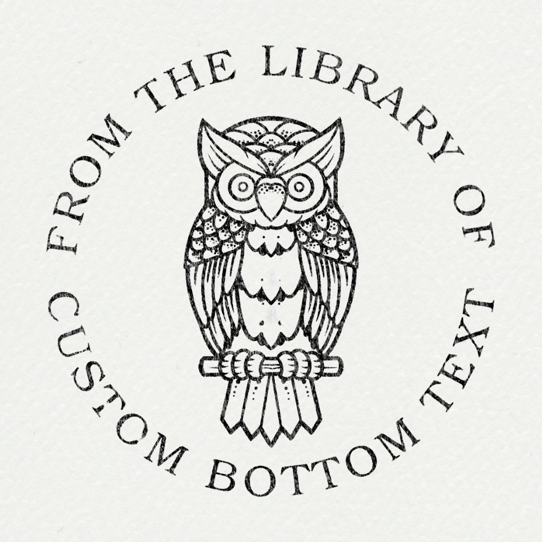 Tampon ex-libris personnalisé avec épée et motifs botaniques