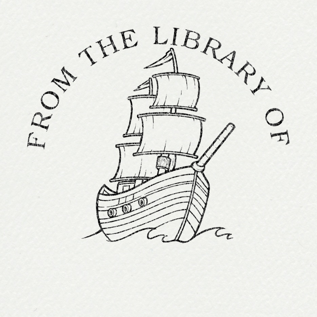 Tampon ex-libris personnalisé avec épée et motifs botaniques