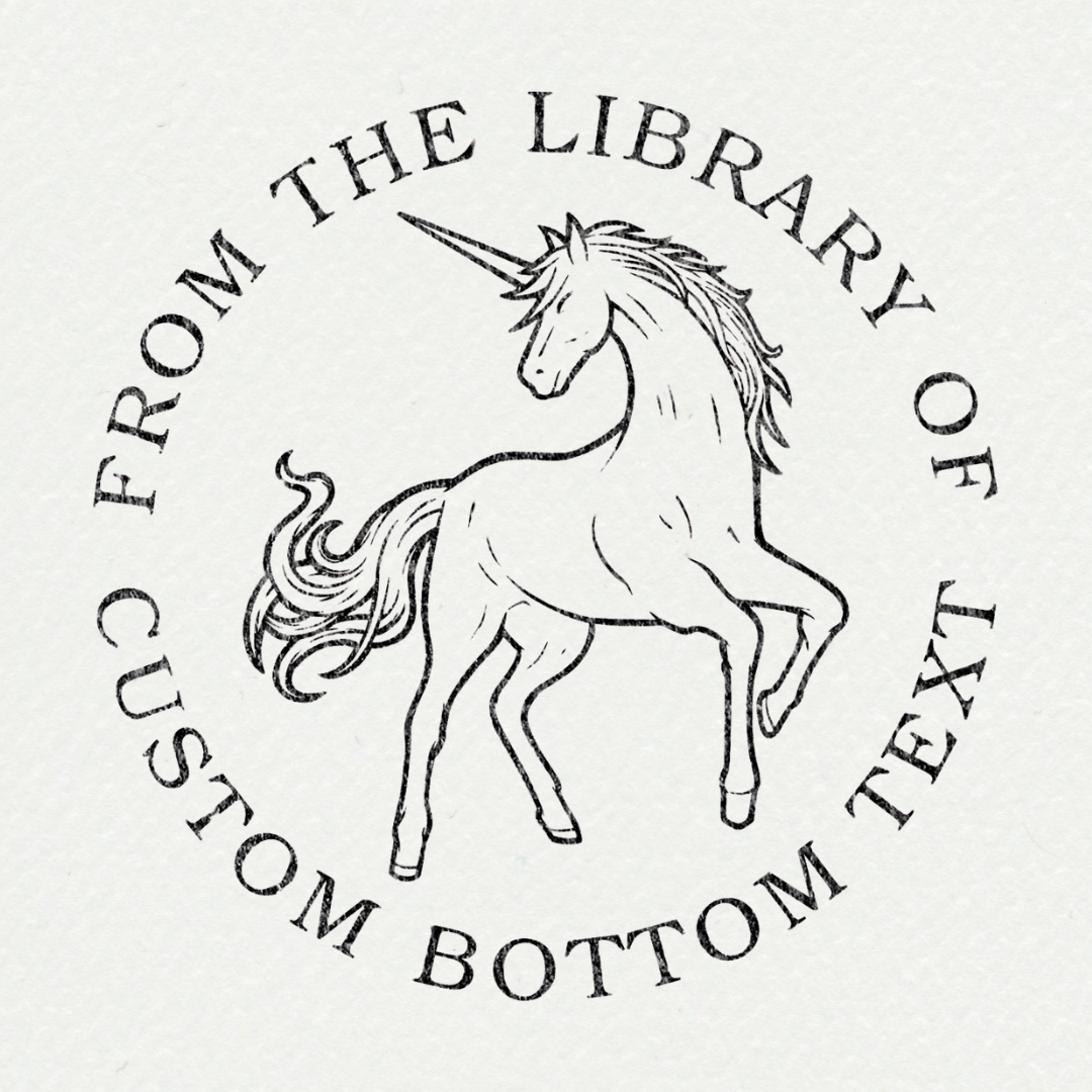Tampon ex-libris personnalisé avec épée et motifs botaniques